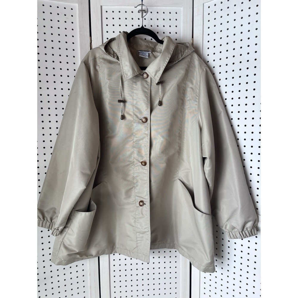 Blair Lightwight Windbreaker Jacket Women's 3X Hooded Button‎ Up Beige